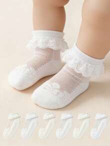 6 Pairs Girls & Toddlers Thin Breathable Glass Silk Short Socks, Baby Socks - White - View 9
