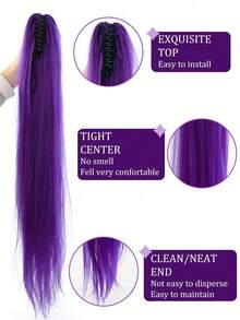 32 Inch Purple Ponytail Hair Extension, With Hair Clip Wig, Drawstring Wig, Soft And Natural Synthetic Wig, Suitable For Women To Wear - Multicolor - View 6