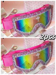 POLASUP 3 In 1 Set - Large Size Ski Goggles With Eye Cover, All-Inclusive Women Fashion Decorative Soft Rubber Ski Goggles, Anti-Fog, Anti-Sand Goggles For ATV, Karting, Hiking, Skydiving, Adjustable Strap Easy Comfort Casual Outfits Outdoor Cycling Glasses For Summer Beach Vacation, Outdoor, Travel Skiing Snow Windproof - Multicolor - View 39