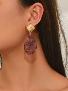 2件套优雅性感夸张波西米亚风不对称树脂块状吊坠，金色几何条纹耳环，优雅紫色树脂耳环，适合女性在度假、派对、所有季节佩戴。 - 彩色 - 查看 3