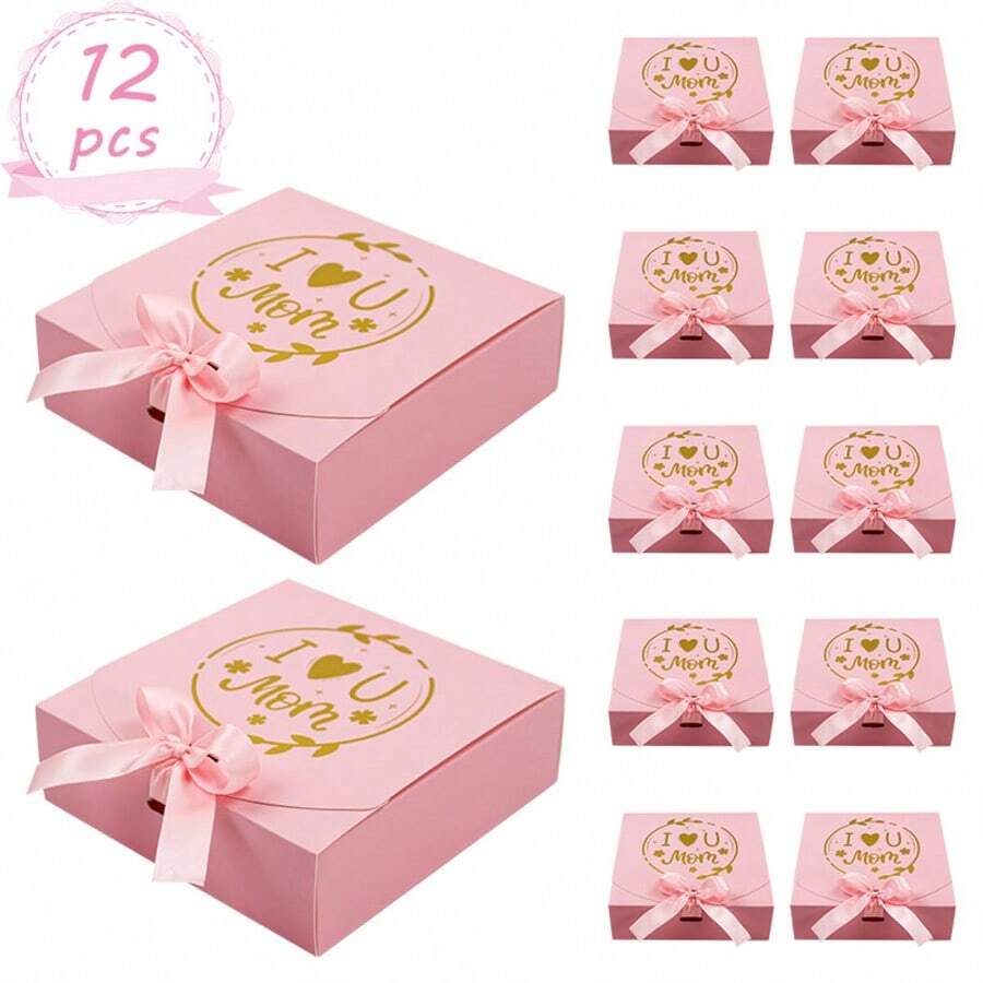 12 Hộp Giấy Gói Quà Tặng Ngày của Mẹ có nắp đậy, Hộp Quà Tặng Socola, Quà Tặng Sinh Nhật cho Mẹ, có ruy băng để tặng quà