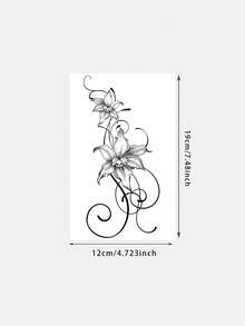 1pc Fashionable Waterproof Temporary Tattoo, Dark Gothic Skull & Lily Floral Design, Realistic Side Waist Goth Style Vine Tattoo Sticker, Suitable For People,Sketch Style - Black - View 5
