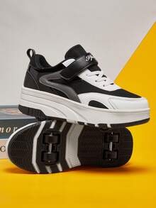 Teenagers' Fashionable Roller Skate Shoes, Detachable Dual-Use Casual Shoes With Enhanced Stability, Suitable For Boys And Girls Skateboarding, Ice Skating - Black and White - View 1