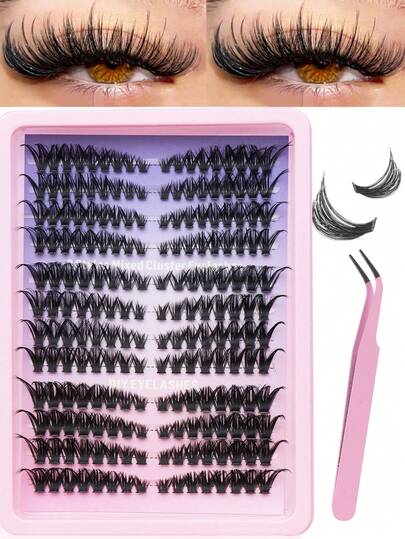 AYRMILLA 192簇假睫毛，自然逼真，单根设计，佩戴舒适贴合眼部。配有粉色睫毛夹，方便佩戴和卸除。适用于各种场合和风格，是化妆和美容新手必备。可根据位置和密度自由组合使用。