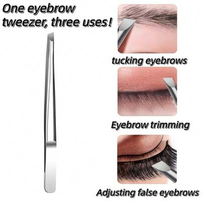 High Quality Stainless Steel Eyebrow Tweezers, Hair Removal Pliers, Slanted Tip Facial Hair Removal Tweezers Suitable For Eyebrows And Facial Hair, Beauty Grooming Tool, Designed Specifically For Plucking Eyebrows And Facial Hair. This Slanted Tip Tweezer Can Be Used For Facial Hair Trimming.
