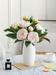 1PC 19-Inch Artificial Peony Flower Bouquet, Burnt Edge 2-Head Peony Artificial Flower, Maintenance-Free Fake Lotus Flowers, For DIY Bridal Bouquet Wedding Centerpiece Party Home Decor, Indoor Outdoor Spring Summer Decor Use, Valentine's Day Mother's Day Gift - Multicolor - View 7