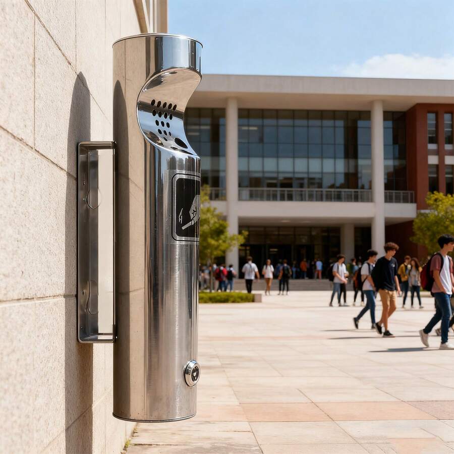 Ashtray, Waste Bin, Wall-Mounted Stainless Steel Container With Lock For Commercial Use In Hotels And Cafes - A - View 1