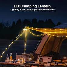 1 Peça Luzes de Corda para Camping, Luz Quente Recarregável por USB para Camping ao Ar Livre, Lâmpada de Camping Portátil à Prova d'Água IP44, 5 Níveis de Brilho, Durável para Halloween, Natal - 10 m/32,8 pés - Visão 10