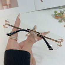 1 Pair Men's Metal Rimless Edged Personalized Fashion Glasses, Suitable For All Seasons - Multicolor - View 3