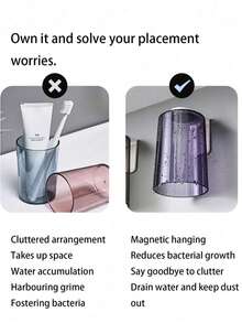 1pc Magnetic Inverted Toothbrush Cup Holder, Wall-Mounted Toothbrush Cup Storage Rack, Self-Adhesive Bathroom Toothbrush Cup Holder, Bathroom Toothbrush Cup, Toothbrush Holder, No Drilling Required, Space-Saving, Inverted Drainage Dust-Proof, Suitable For Bathroom Vanity, Used For Home, Apartment, Dormitory Bathroom Storage, Bathroom Storage Rack, Bathroom Accessories, Home Storage, Bathroom Decor - A - View 6