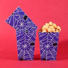 10 pezzi/20 pezzi/50 pezzi Contenitori per alimenti monouso con motivo a ragnatela blu, con vassoi per popcorn a motivo a ragnatela, scatole per popcorn a motivo a ragnatela - design a ragnatela blu e nera, con ragni bianchi, adatti per decorazioni a tema ragnatela per feste e compleanni, Ognissanti - blu - Visualizzare 4