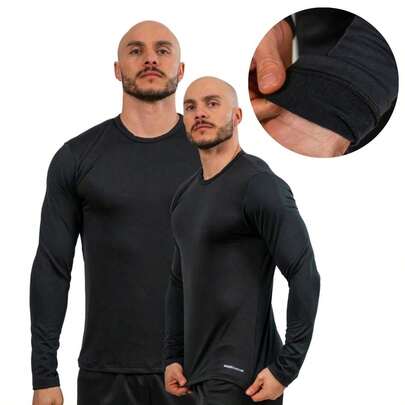 Camiseta Preta Manga Longa Peluciada Masculina Térmica para Inverno/Frio costura reforçada