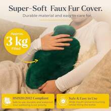 XXL Large Hot Water Bottle With Faux Fur Cover Cozy 3L Hot Water Bottle For Bed Warming Pain Relief Cramps And Back Pain Durable  And Long-Lasting Water Hot Bottle For Sleeping Green - Grey - View 6