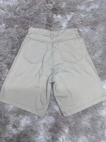 Women's Basic Denim Shorts With Pockets - Khaki - View 2