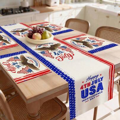 1 pièce Chemin de table avec motif aigle pour le Jour de l'Indépendance américaine, style américain, convient pour la décoration quotidienne de la cuisine à la maison, 1 pièce Chemin de table, 4 pièces Sets de sets de table, 1 pièce Housse de coussin, Ensemble de chemin de table et sets de table, Plusieurs combinaisons de produits disponibles, Décoration d'intérieur, Fournitures de fête d'intérieur/extérieur, Décoration de pièce