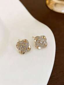 1 par de pendientes cuadrados de diseño geométrico con cristales, de alta gama y versátiles, adecuados para el uso diario y vacacional de las mujeres - geometría - Ver 3