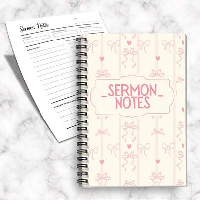 دفتر ملاحظات بشكل عقدة الفراشة A5 "ملاحظات الخطبة"، بتصميم عقدة الفراشة وقلب باللون الوردي، ورق عالي الجودة لمجلة عبادة الكنيسة، مثالي للصلاة وتخطيط الإيمان والهدايا الدينية