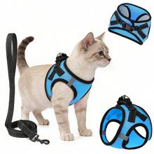 Black Cat Harness And Leash Set, Soft Adjustable Cat Backpack Carrier, Easy Control Breathable Reflective Striped Jacket For Walking - Blue - View 3