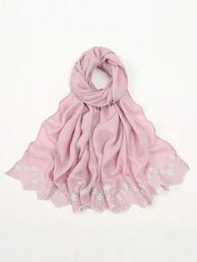 1条珍珠刺绣雪纺围巾，时尚柔软头巾，防晒披肩，节日礼物 - 彩色 - 查看 16