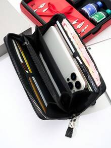 HOVI'S MEN'S ZIPPER CLOSURE LONG WALLET - BLACK PU LEATHER GIFT READY WITH HART PRINT - Black - View 9
