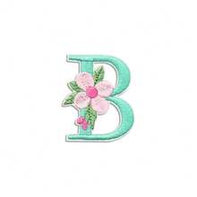 1/26 piezas Parches bordados con flores y letras inglesas coloridas, pegatinas decorativas de aplicación de costura con adhesivo en la parte posterior (disponibles en varios colores) - Verde - Ver 23