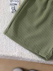 Bộ 2 món áo vest in hình khủng long cho bé trai, bộ đồ thường ngày dễ thương mùa hè cho trẻ sơ sinh và trẻ nhỏ. - màu xanh lá - Xem 7