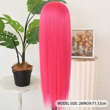 Purple Color Lace Front Wigs Pre Plucked Hairline Long Straight Wigs For Fashion Women Girls Party Daily Wear Glueless Dark Purple Lace Front Synthetic Wigs 13x4 Free Part Heat Resistant Fiber Hair 28 Inch 180% Density - 玫瑰紅 - 查看 8