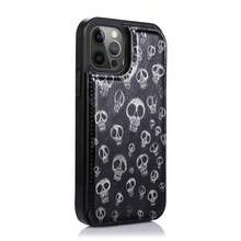 1pcs Scattered Skulls All Over Pattern Cardholder-Style  13 Case-Combines A Phone Case And Wallet In One. Handcrafted With A Premium Leather-Textured Finish For A Stylish Look, Featuring Built-In Card Slots | Black  13 Case - màu đen - Xem 4