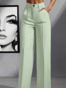 Women's High Waist Pleated Loose Fit Trousers, Suitable For Work And Casual Wear, Spring/Summer - Light Purple - 查看 8