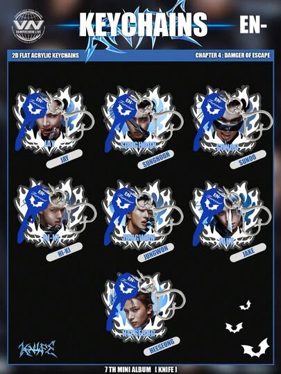 Llavero acrílico 2D de K-POP EN-ENHYPE, decoración de llavero de bolso/coche, K-Pop JAY, NI-KI, HEESEUNG, SUNGHOON, SUNOO, JUNGWON, accesorio de mochila, llavero de elemento clásico, llavero acrílico de doble cara, regalo adecuado para familiares, amigos, fans de ENGENE