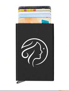 1pc Personalized Laser Engraved 26 Letter Name Card Holder, Aluminum Credit Card Case, Anti-Magnetic RFID Wallet With Auto Pop-Up Card Slot - Black - View 3