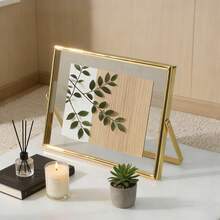 Suporte para porta-retratos em metal dourado, cor "Luz Quente do Sol de Outono", disponível nos tamanhos 4*6, 5*7, 6*8 e 8*10 polegadas, com vidro transparente. Decoração de mesa em estilo nórdico. - 1PC - Ver 9