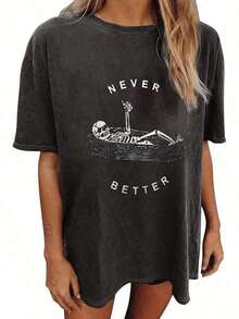 1pcWomen's Tops Letter Tee Graphic T-Shirts, Vintage Shirts For Women Cute Graphic Tee Spring Short Sleeve Tops Oversized Tshirts Teen Aesthetic Clothing-For Women, Holiday, Vacation,Daily Casual Fashion And Versatility. -Unisex Loose - Fit Comfortable Vintage Street - Style Cotton T - Shirt Topgraphic Tee Summer Fitssummer Outfits For Women - 可愛襯衫 #A1 - 查看 12