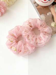 Conjunto de 2 piezas de lazos de pelo transparentes de organza simple para niñas, bandas elásticas para el cabello con bordado floral 3D, accesorios para el cabello franceses 2026, adecuados para uso diario para niñas - Multicolor - Ver 6