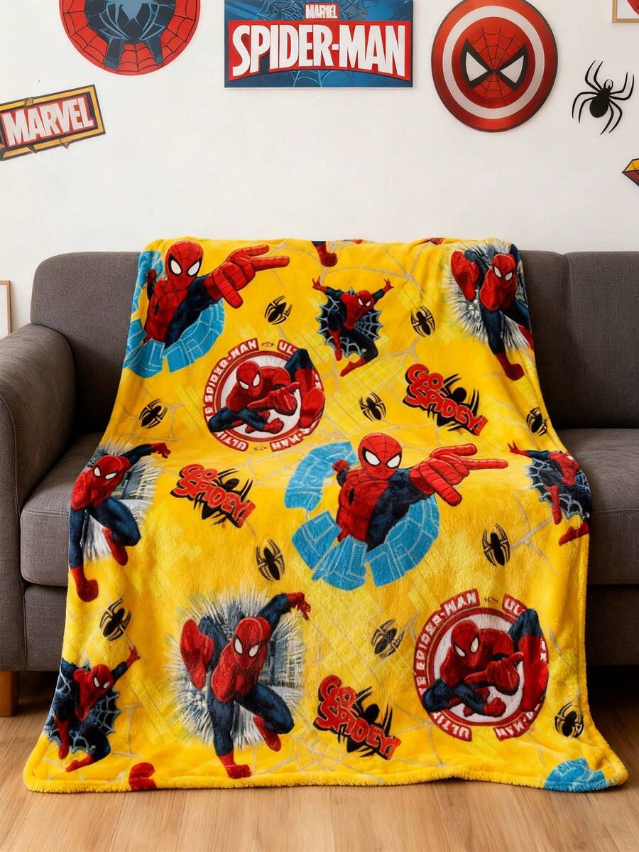Marvel 漫威复仇者联盟蜘蛛侠主题沙发毯，提花挂毯，动漫毯，办公室午睡毯，多功能地毯，床尾毯，卡通个性化毯，沙滩巾，沙发毯，四季通用沙发毯，适用于房间、沙发、汽车、客厅，返校季，生日派对装饰 - 彩色 - 查看 1