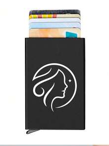 1pc Personalized Laser Engraved 26 Letter Name Card Holder, Aluminum Credit Card Case, Anti-Magnetic RFID Wallet With Auto Pop-Up Card Slot - Black - View 14