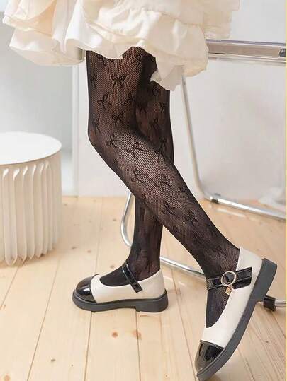 1pc Spring/Summer Thin Leggings, Cute Sweet Hollow Bow Design/Lolita, Skin-Friendly Soft Comfortable Casual Pantyhose, Fashionable Minimalist Hollow Breathable Dance Tights, Suitable For Party, Dance Performance, Campus, Vacation, Holiday Gift, Daily Wear, Valentine's Day