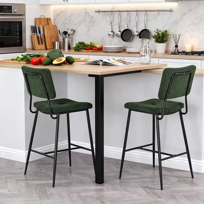 Meubles Cosy Set aus 2 Küchenstühlen in dunkelgrünem Stoff, Metallgestell, modernem Design, mit Fußstütze und verstellbaren Gleitern – ideal für Bar oder Kücheninsel, 46 x 52 x 102 cm