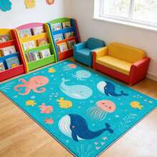 1件海洋主题可爱鱼、鲸鱼和其他海洋生物图案，适用于浴室地垫、入口地毯、客厅地毯、走廊地毯、卧室地毯、厨房地垫、阳台地毯。 - 彩色 - 查看 12