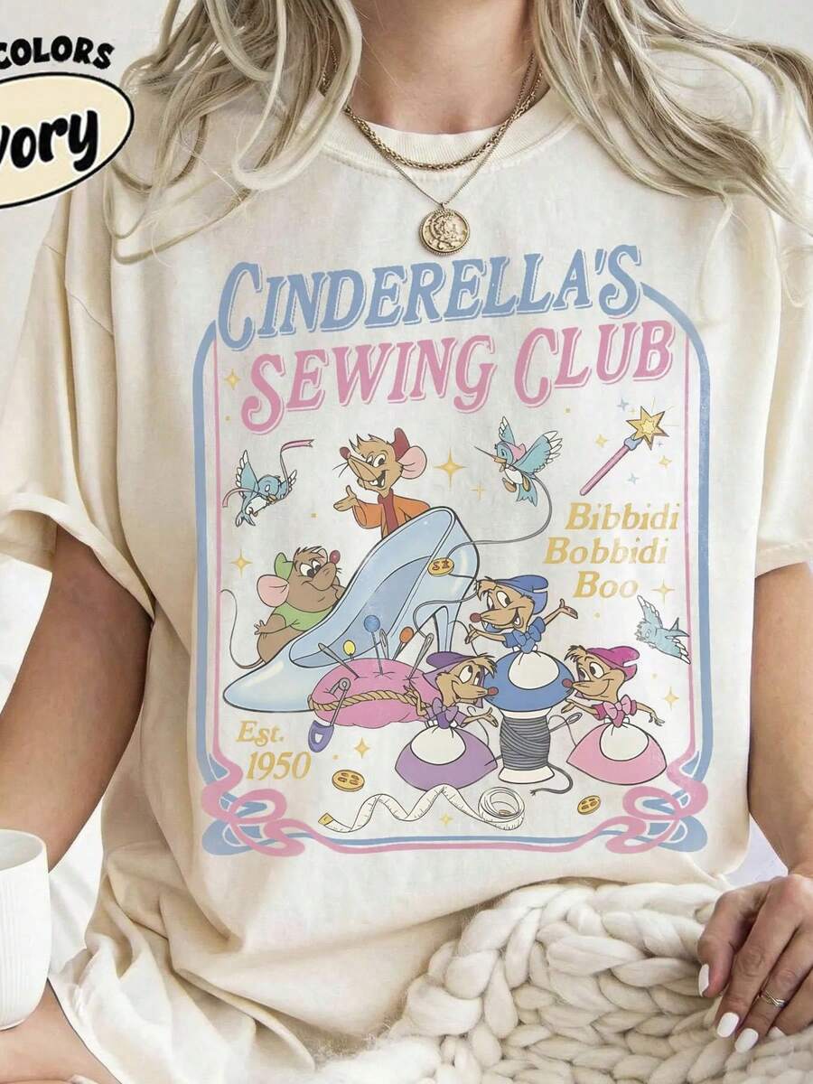 Disney Cartoon  Sewing Printed T-Shirt, Suitable For Daily Wear, Easy To Wear In Summer, Micro-Elastic, Soft Round Neck Casual Daily Coat, Round Neck Summer Sweatshirt, Both Men And Women, Loose Version, Holiday Gift. - trắng - Xem 1