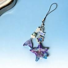 美人鱼造型手工串珠手机挂绳，可爱海洋生物短链，包包/钥匙链挂饰 - 彩色 - 查看 5