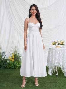 Đầm trắng thanh lịch, dây mảnh, dài ngang gối, không tay, dáng chữ A, đính ren, gợi cảm, thích hợp cho tiệc tùng hoặc mặc thường ngày, mùa hè. - trắng - Xem 5