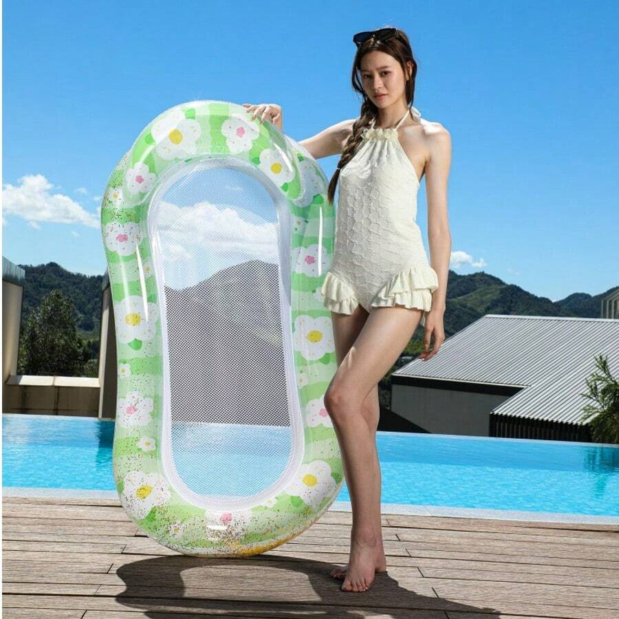 充气U型叶子漂浮躺椅，加厚PVC漂浮床，成人游泳圈 - 彩色 - 查看 1