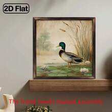 2D Flat, 1pc Rustic Mallard Duck Wooden Wall Art, 8x8 Inch, Polish Finish - Vibrant Duck Lotus Flower Scene, Ideal For Home Office Decor, No Electricity Needed, Perfect Holiday Gift Plaque Ornament. - 1 YEAR - View 4