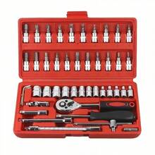 46pcs Automotive Repair Ratchet Wrench Tool Kit, Vehicle Maintenance Tool Set, Socket Wrench Repair Kit, Comprehensive Hardware Tool Set - A - View 3