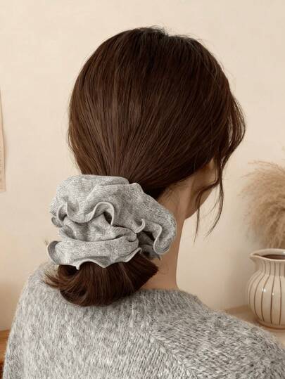 1pc Spring/Summer New Soft Gray Curled Edge Large Hair Scrunchie, Fashionable High-End Big Hair Tie For Ponytail, Bun, Low Ponytail, Festive Atmosphere Hair Accessory