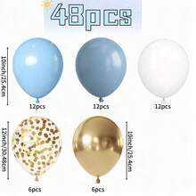 Bộ 48 bóng bay cao cấp màu xanh lam nhạt, vàng và trắng, chất liệu latex, thích hợp trang trí tiệc tiết lộ giới tính, sinh nhật, tốt nghiệp, đám cưới, kỷ niệm, tiệc cô dâu, bóng bay màu xanh nhạt ánh kim vàng, phụ kiện chụp ảnh tiệc. - Xem 5