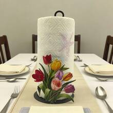 10.24-Inch Cast Iron Tulip Tissue Holder - No Drilling Required, Surface Mount, Festival Decoration, Suitable For Kitchen, Bathroom, And Party, Sturdy Iron Structure, Perfect For Festival Celebrations, Mother's Day Gift Decoration - Multicolor - View 3