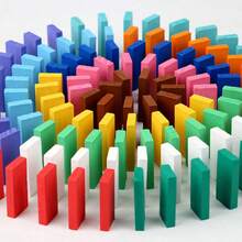 120片装全新多米诺骨牌套装，木制拼图积木，成人及男孩益智玩具 - 彩色 - 查看 2