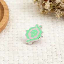 1pc Geometric Green Skull Enamel Brooch, Punk Style Badge, Clothing Accessory, Suitable For Backpack And Jacket Decoration, Game-Themed Collectible, Great Gift, Durable And Sturdy, Wearable All Year Round, Unisex - Cadet Blue - View 7